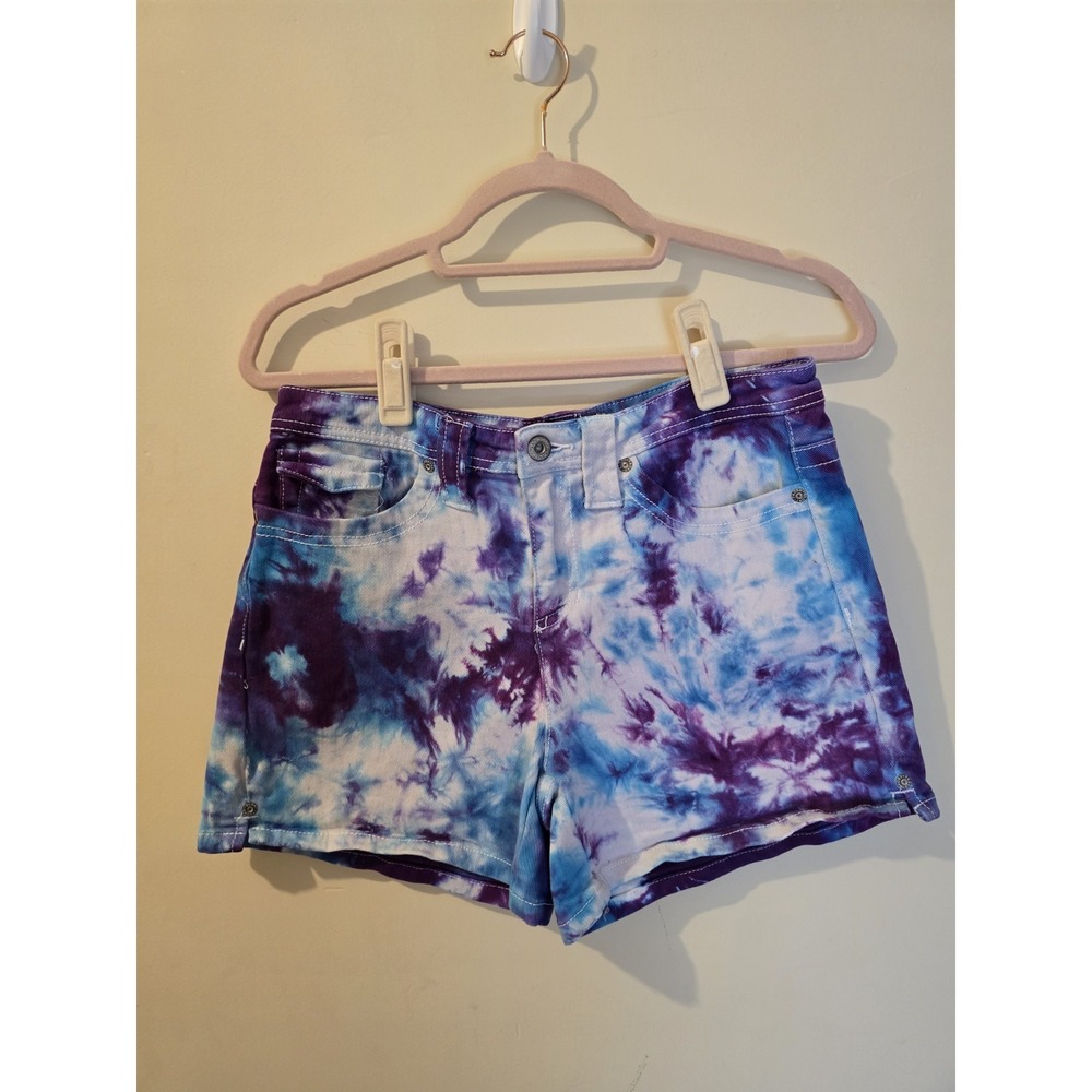 Vintage Faded Glory Blue And Purple Tie dye shorts women 90s Hippie Size 4 30In